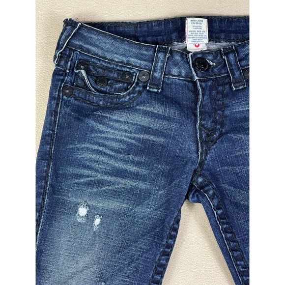 True Religion Womens 27 Jeans Distressed‎ Dark Blue Denim Low Rise Zipper Fly - Picture 2 of 15